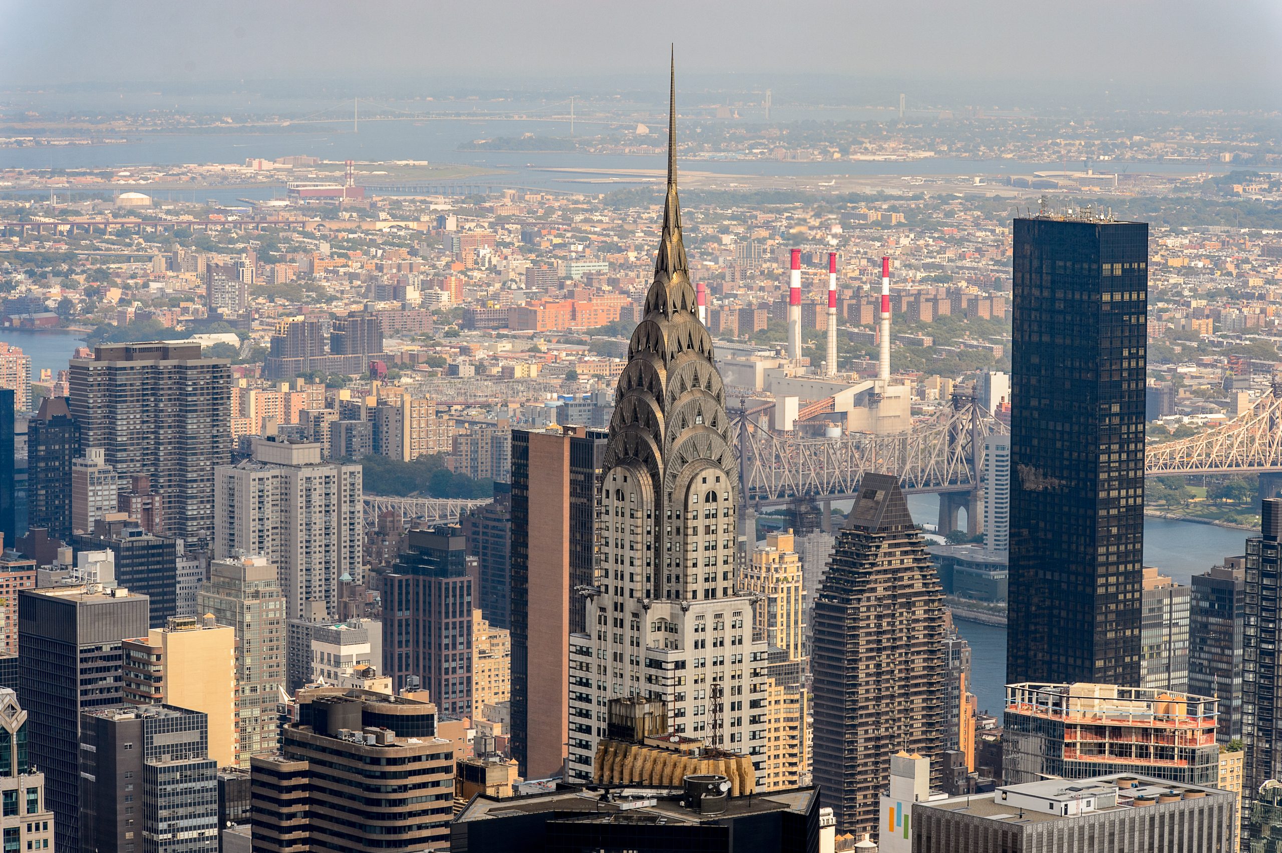 New York City skyline with the Chrysler building in the middle.