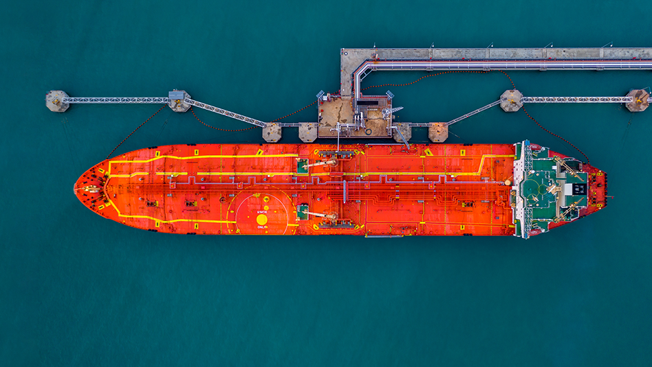 Oil tanker seen from above