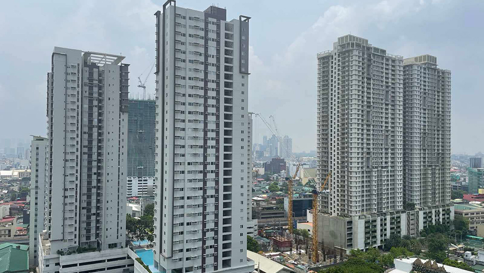 A group of tall buildings in a city