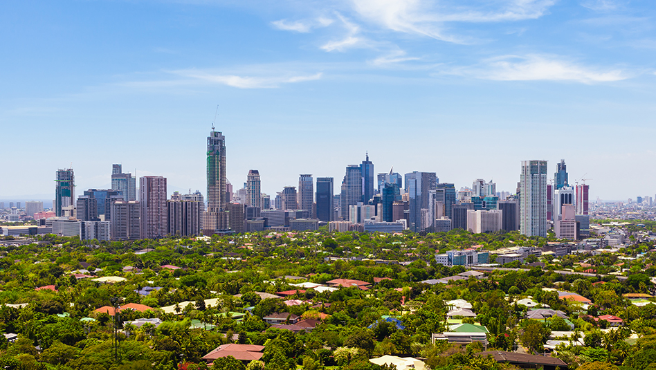 View of buildings against the blue sky.